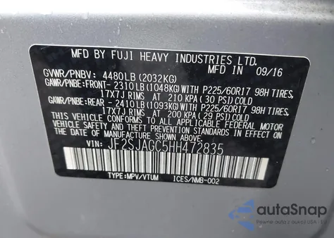 2017 Subaru Forester 2.5I Premium из США, поврежденный, VIN JF2SJAGC5HH472835